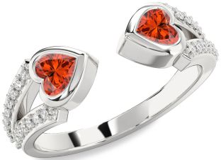 Diamond Emerald Platinum Two Heart Birthstone Ring