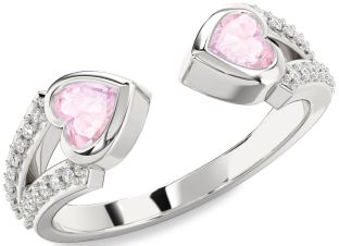 Diamond Emerald Platinum Two Heart Birthstone Ring