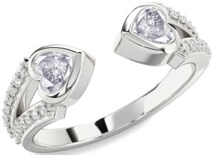 Salt & Pepper Diamond Silver Two Heart Ring