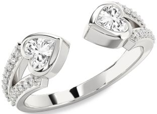 Diamond White Sapphire Silver Two Heart Ring