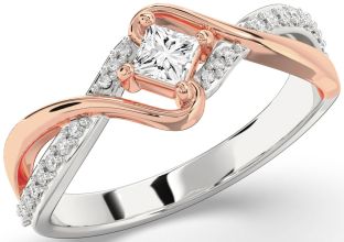 Diamond Silver & 10K Rose Gold Princess Promise Ring