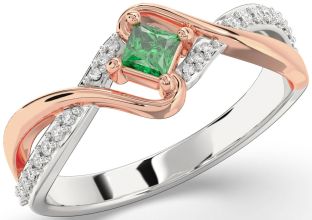 Diamond Emerald White Rose Gold Princess Promise Ring