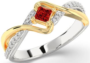 Diamond Ruby Silver & 10K gold Princess Promise Ring