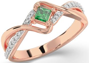 Diamond Emerald Rose Gold Princess Promise Ring