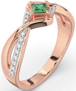Diamond Emerald Rose Gold Princess Promise Ring