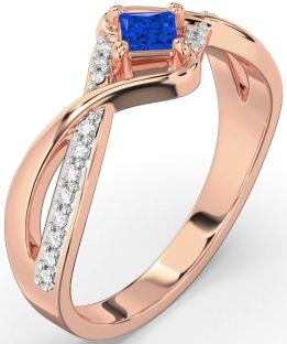 Diamond Blue Sapphire Rose Gold Princess Promise Ring
