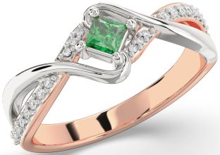 Diamond Emerald White Rose Gold Princess Promise Ring