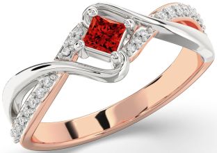 Diamond Ruby White Rose Gold Princess Promise Ring