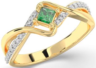 Diamond Emerald Gold Princess Promise Ring