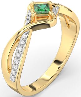 Diamond Emerald Gold Princess Promise Ring