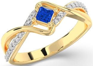 Diamond Blue Sapphire Gold Princess Promise Ring