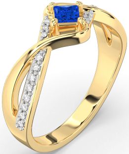Diamond Blue Sapphire Gold Princess Promise Ring