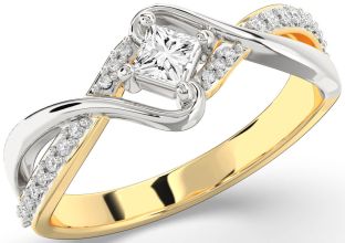 Diamond White Yellow Gold Princess Promise Ring