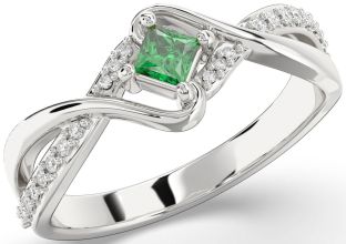 Diamond Emerald Platinum Princess Promise Ring