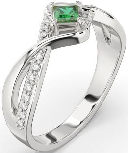 Diamond Emerald White Gold Princess Promise Ring