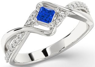 Diamond Blue Sapphire White Gold Princess Promise Ring