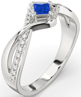 Diamond Blue Sapphire Platinum Princess Promise Ring