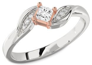Diamond Silver & 10K Rose Gold Princess Promise Ring