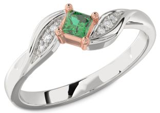 Diamond Emerald White Rose Gold Princess Promise Ring