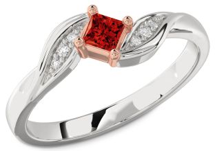 Diamond Ruby White Rose Gold Princess Promise Ring