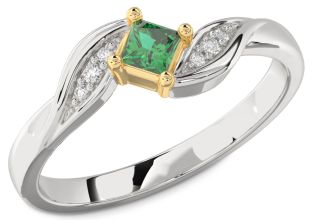 Diamond Emerald Silver & 10K gold Princess Promise Ring