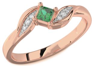 Diamond Emerald Rose Gold Princess Promise Ring