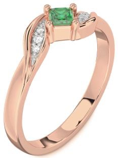 Diamond Emerald Rose Gold Princess Promise Ring