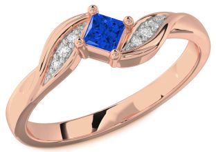 Diamond Blue Sapphire Rose Gold Princess Promise Ring