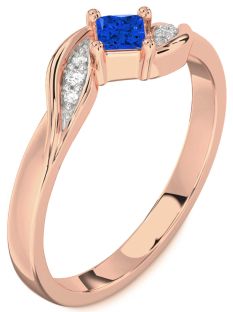 Diamond Blue Sapphire Rose Gold Princess Promise Ring