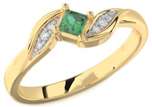 Diamond Emerald Gold Princess Promise Ring