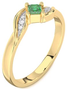 Diamond Emerald Gold Princess Promise Ring
