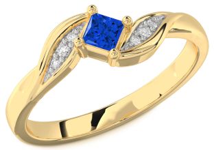 Diamond Blue Sapphire Gold Princess Promise Ring