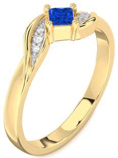 Diamond Blue Sapphire Gold Princess Promise Ring