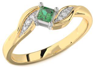 Diamond Emerald White Yellow Gold Princess Promise Ring