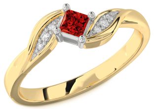 Diamond Ruby Gold Silver Princess Promise Ring