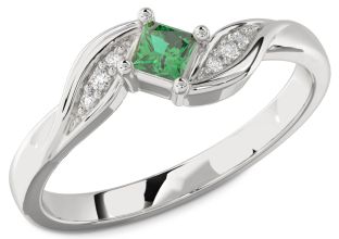 Diamond Emerald Platinum Princess Promise Ring