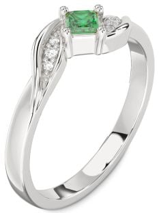 Diamond Emerald White Gold Princess Promise Ring