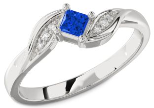 Diamond Blue Sapphire White Gold Princess Promise Ring