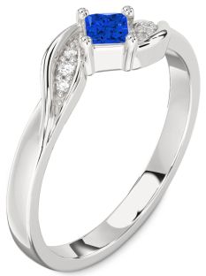 Diamond Blue Sapphire Platinum Princess Promise Ring