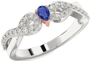 Diamond Blue Sapphire Silver & 10K Rose Gold Infinity Pear Promise Ring