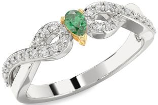 Diamond Emerald Silver & 10K gold Infinity Promise Ring