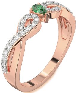 Diamond Emerald Rose Gold Infinity Pear Promise Ring
