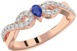Diamond Blue Sapphire Rose Gold Infinity Pear Promise Ring