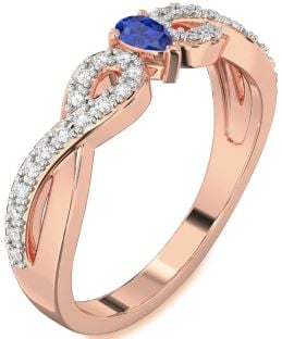 Diamond Blue Sapphire Rose Gold Infinity Pear Promise Ring