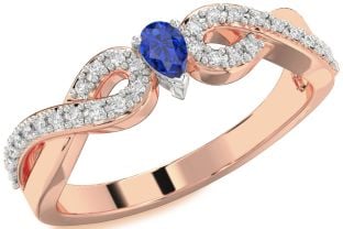 Diamond Blue Sapphire Platinum & Rose Gold Infinity Pear Promise Ring