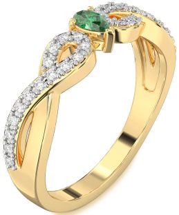 Diamond Emerald Gold Infinity Pear Promise Ring