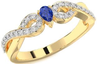 Diamond Blue Sapphire Gold Infinity Pear Promise Ring