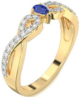 Diamond Blue Sapphire Gold Infinity Pear Promise Ring
