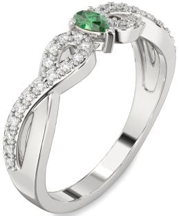 Diamond Emerald White Gold Infinity Pear Promise Ring