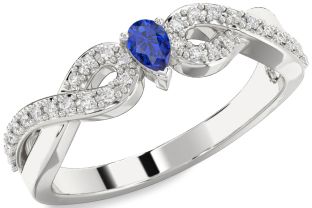 Diamond Blue Sapphire Platinum Infinity Pear Promise Ring